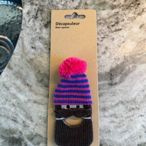 Pink and Blue Striped Beanie Bottle Opener